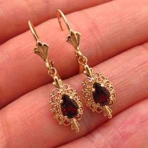 585/14KYellow Gold w/Red Garnet Gem Drop Earrings